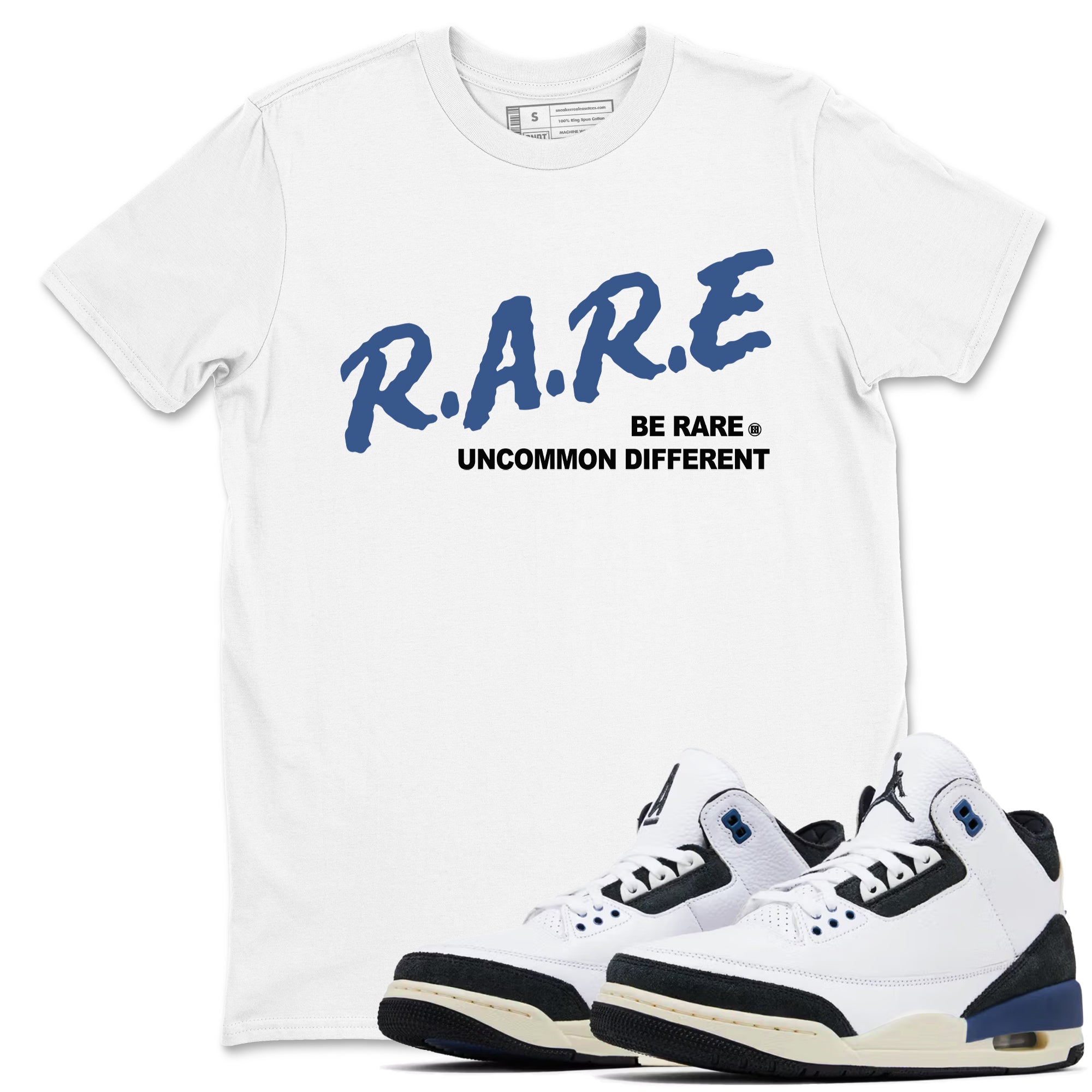 Be Rare Uncommon Different snkmatch Tees - Air Jordan 3 A Ma Maniere x Diffused Blue