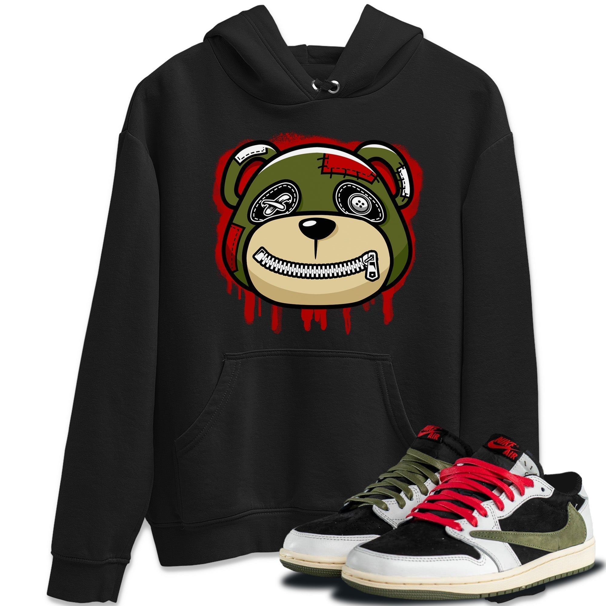 Bear Face Unisex Tops - Air Jordan 1 Travis Scott Olive