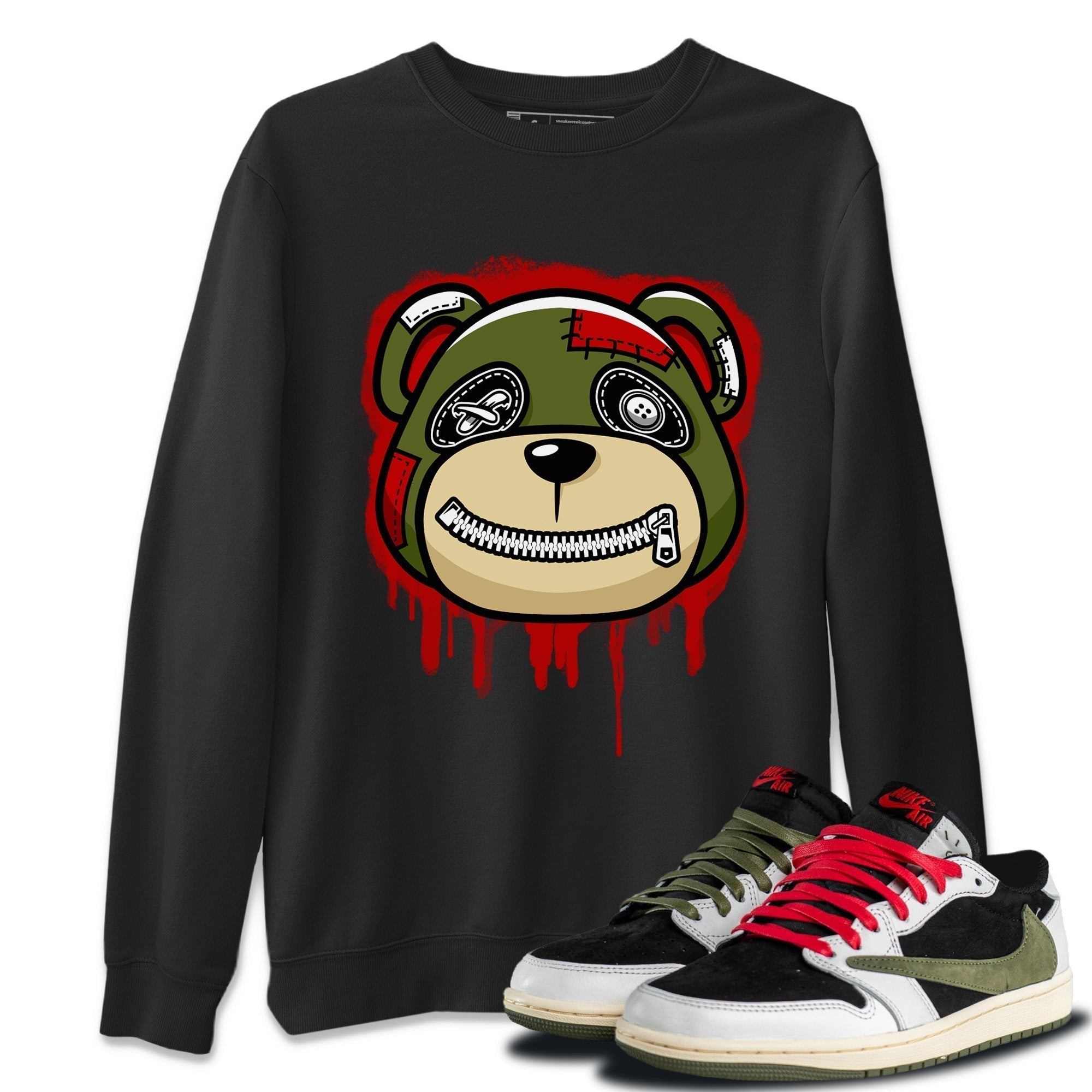 Bear Face Unisex Tops - Air Jordan 1 Travis Scott Olive