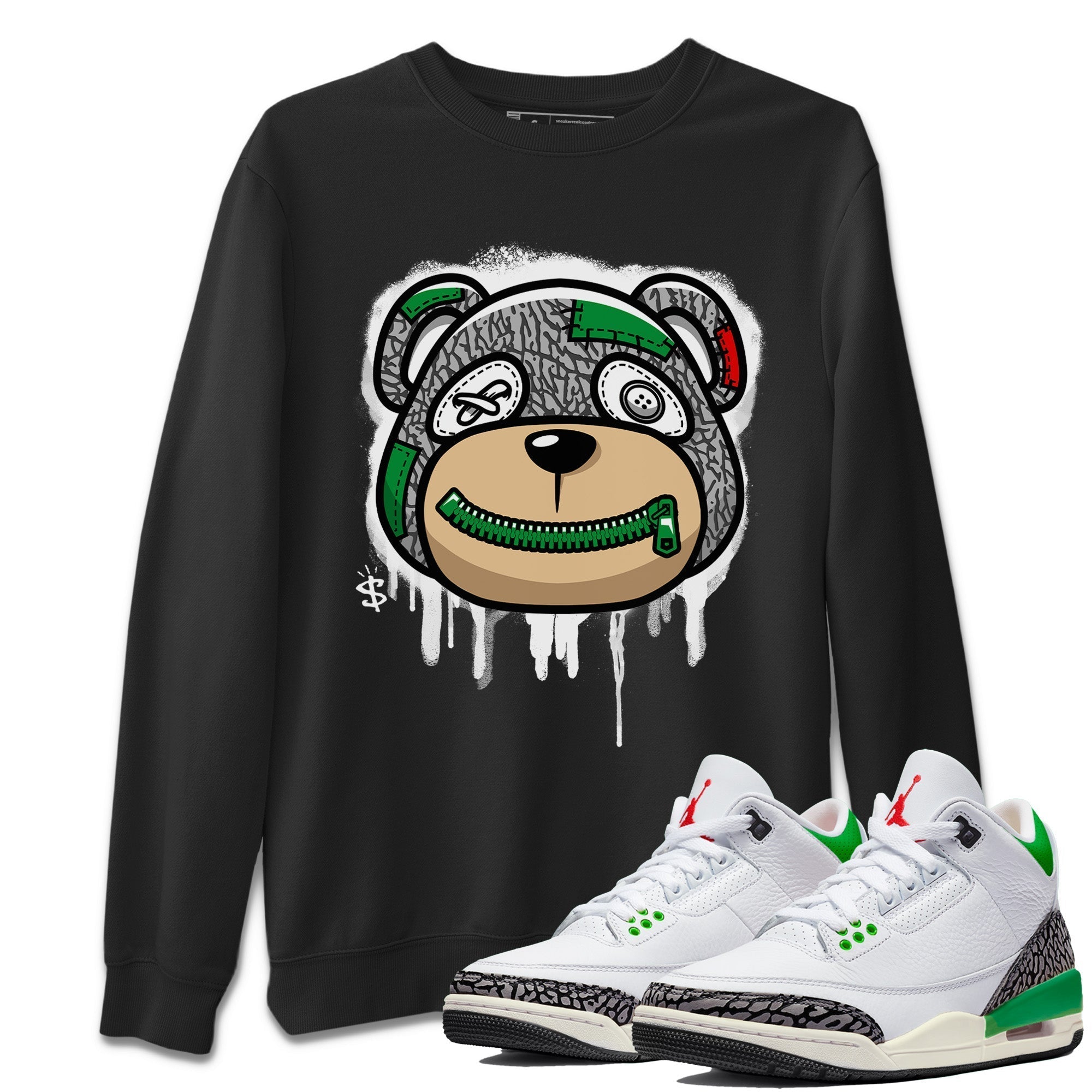 Bear Face Unisex Tops - Air Jordan 3 Lucky Green
