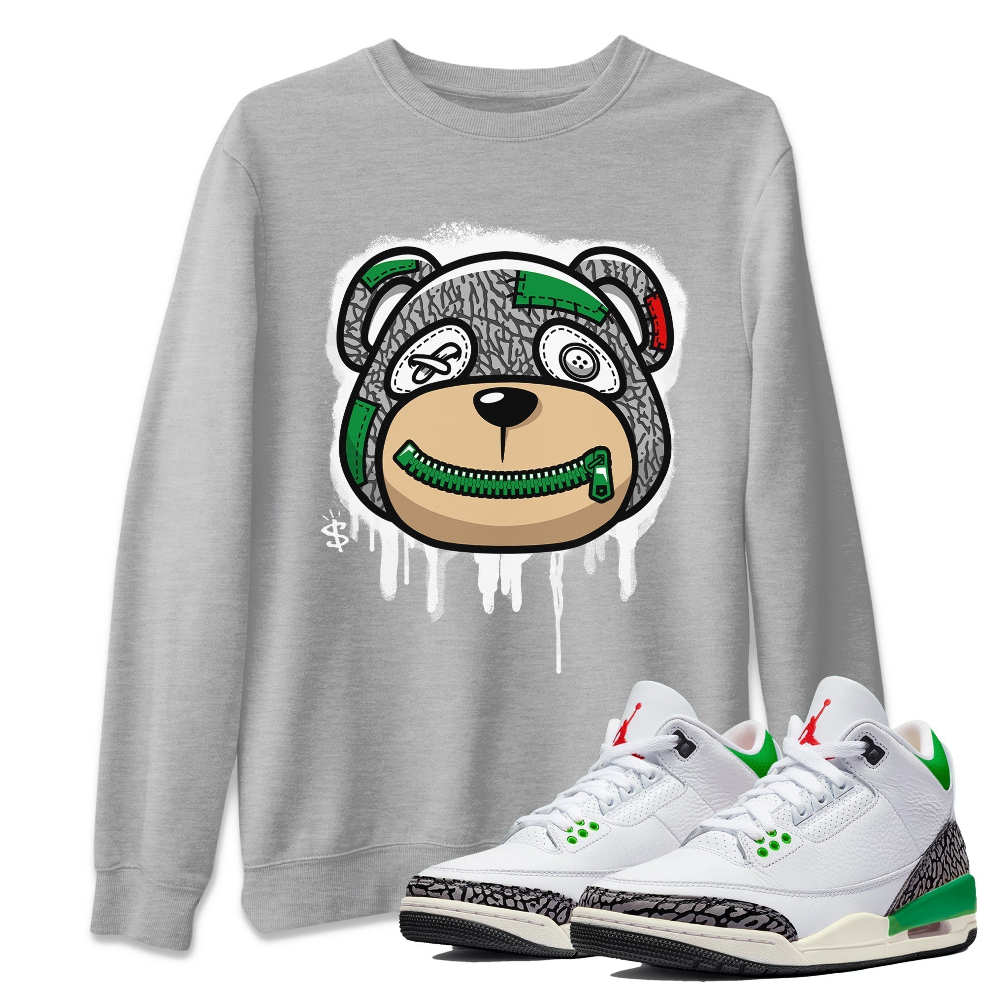 Bear Face Unisex Tops - Air Jordan 3 Lucky Green