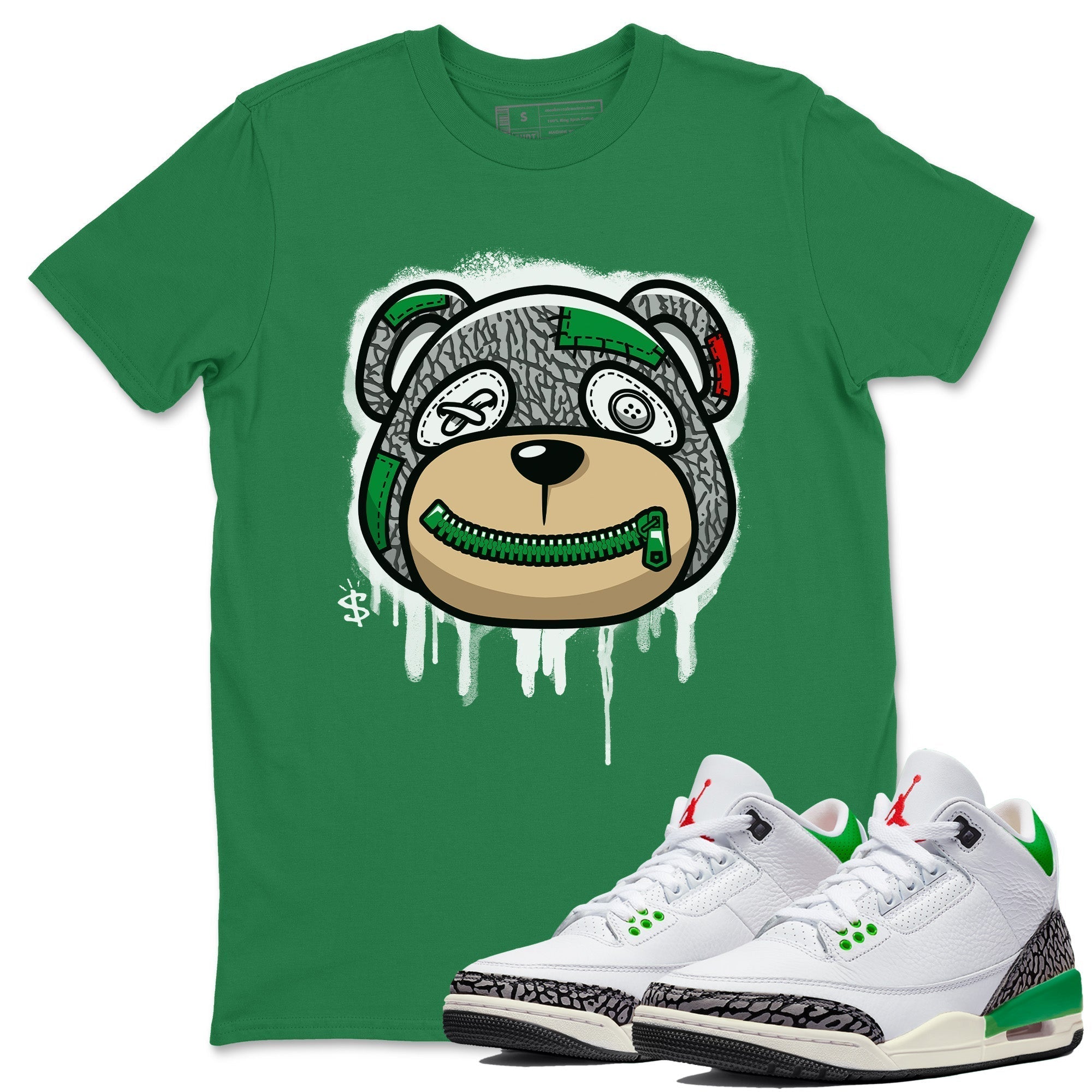 Bear Face Unisex Tops - Air Jordan 3 Lucky Green