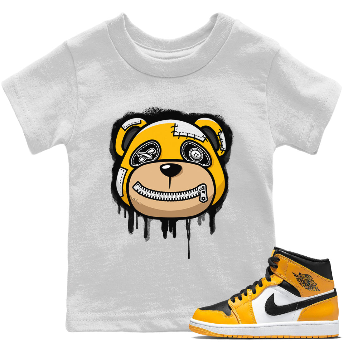 Bear Face Kids Tops - Air Jordan 1 Yellow Toe