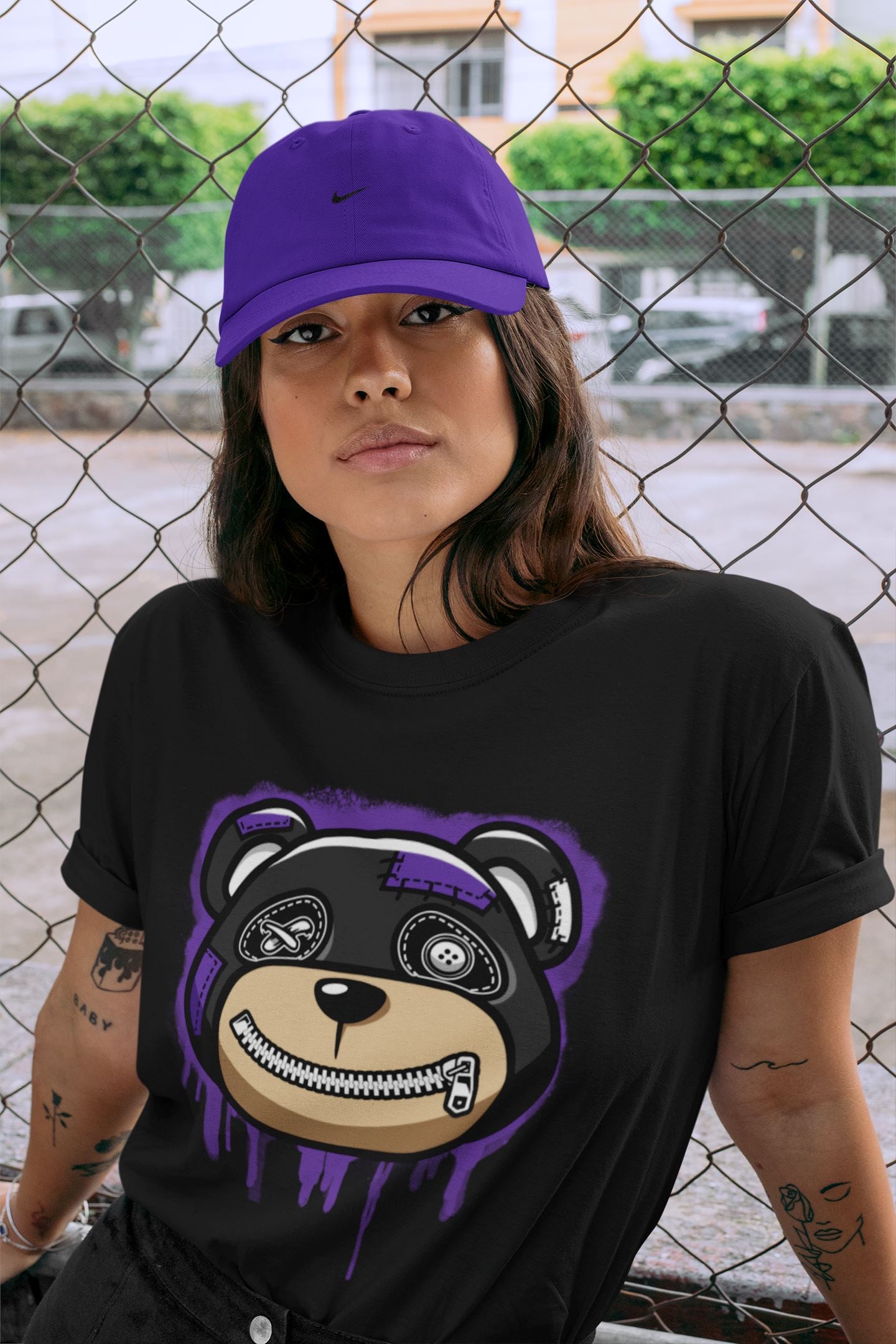 Bear Face Unisex Tops - Air Jordan 13 Court Purple