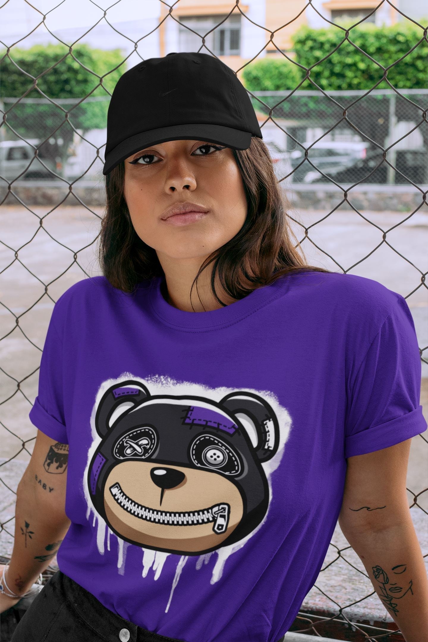 Bear Face Unisex Tops - Air Jordan 13 Court Purple