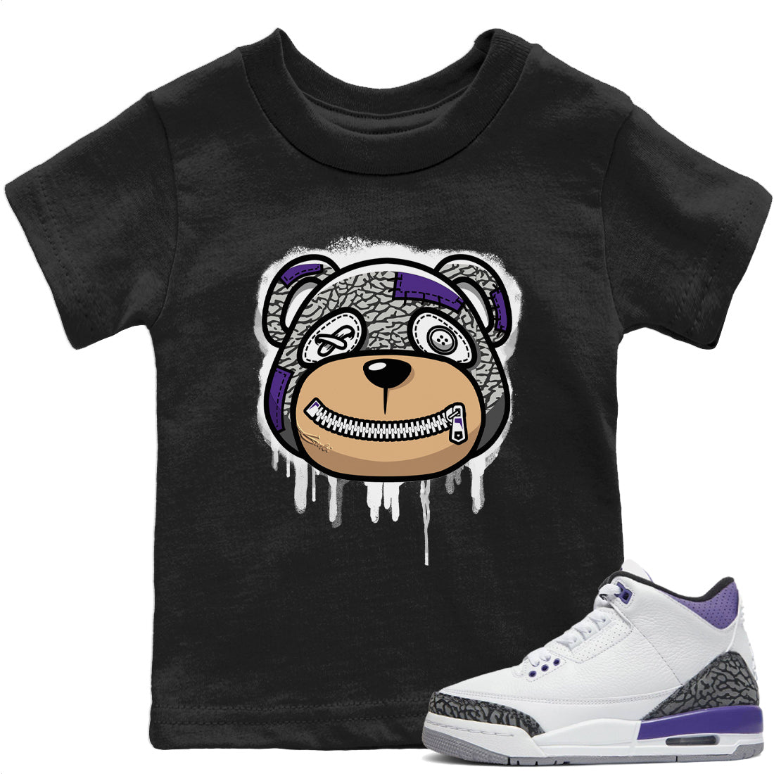 Bear Face Kids Tops - Air Jordan 3 Dark Iris