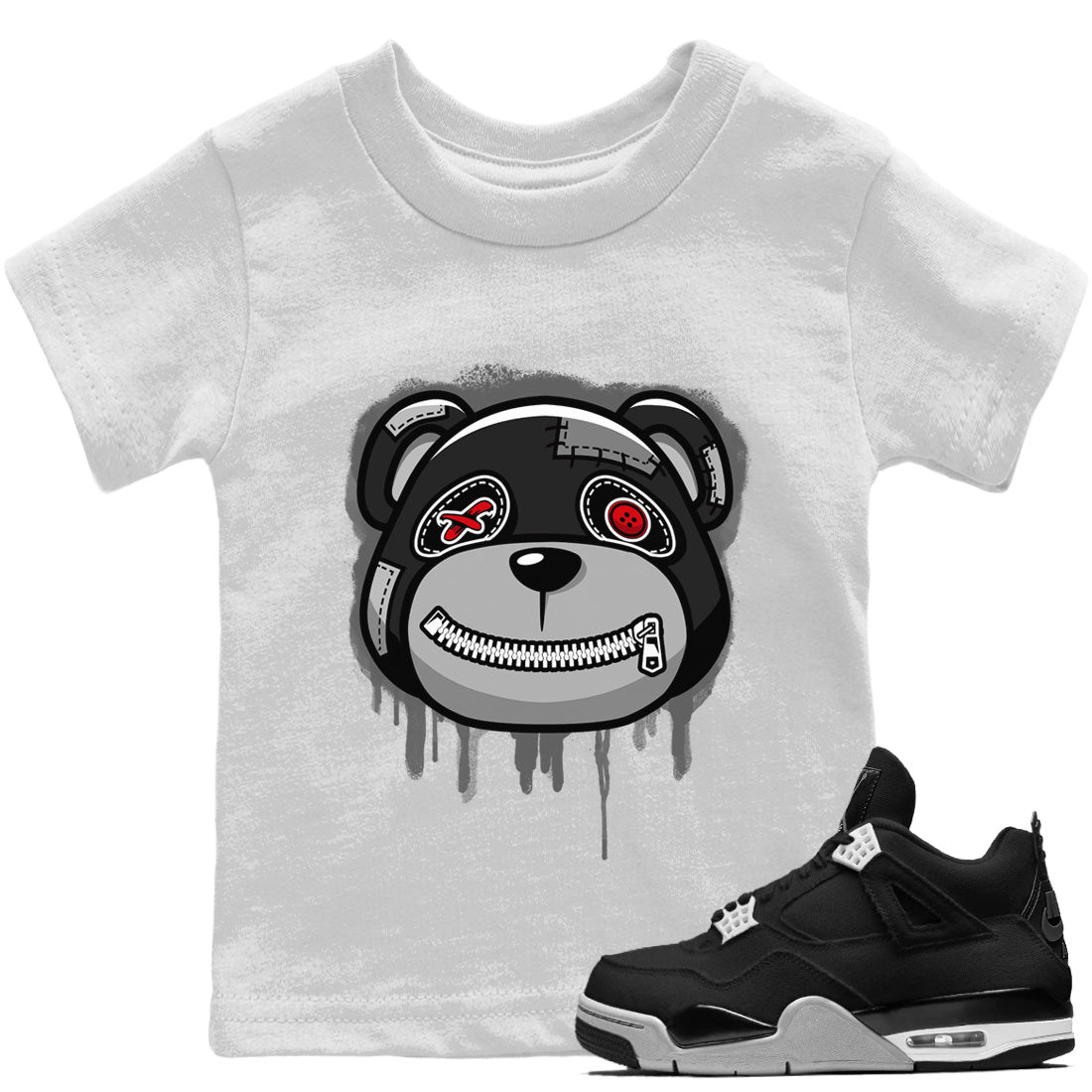 Bear Face Kids Tops - Air Jordan 4 Black Canvas
