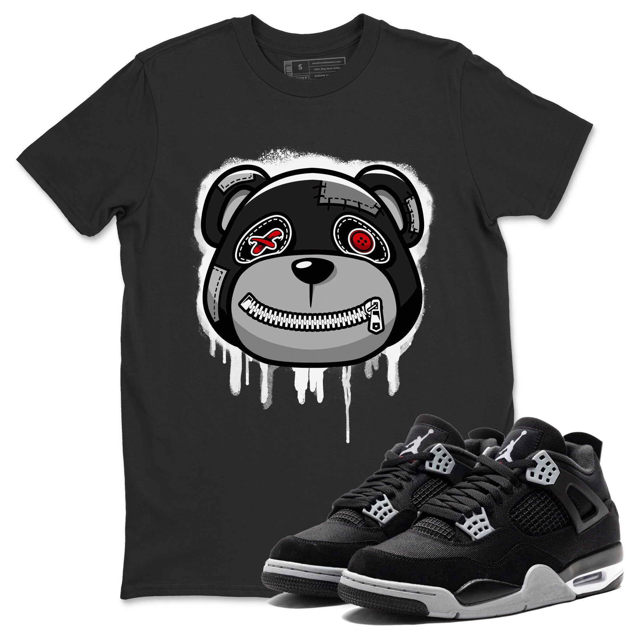Bear Face Unisex Tops - Air Jordan 4 Black Canvas