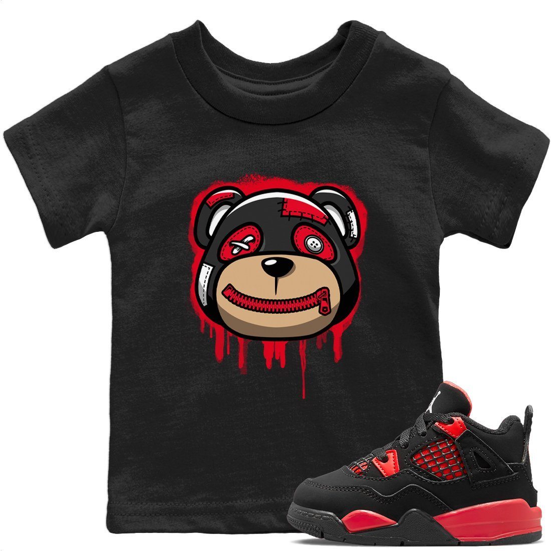 Bear Face Kids Tops - Air Jordan 4 Red Thunder