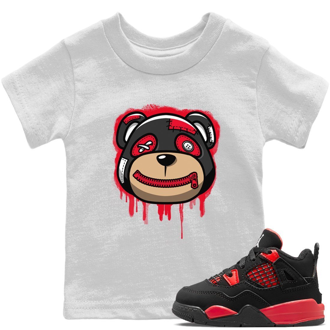 Bear Face Kids Tops - Air Jordan 4 Red Thunder
