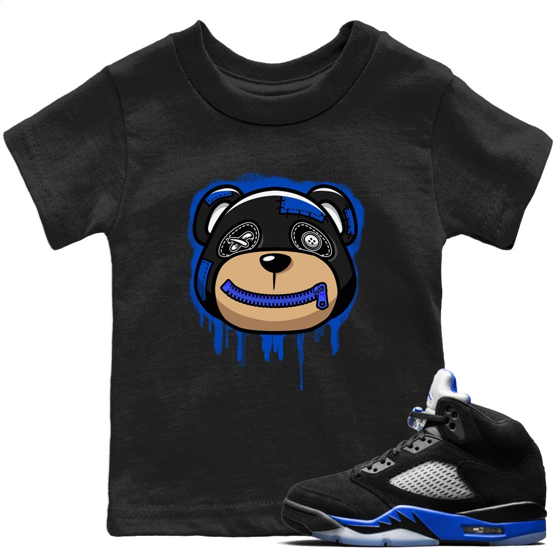 Bear Face Kids Tops - Air Jordan 5 Racer Blue