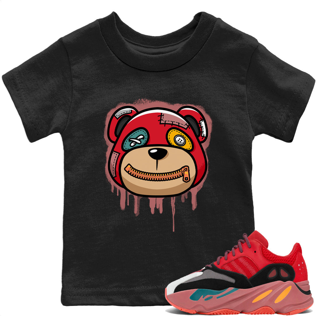 Bear Face Kids Tops - Yeezy 700 Hi-Res Red