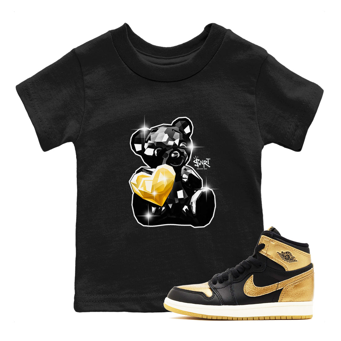 Bear Germ snkmatch Tees Kids - Air Jordan 1 Black Metallic Gold