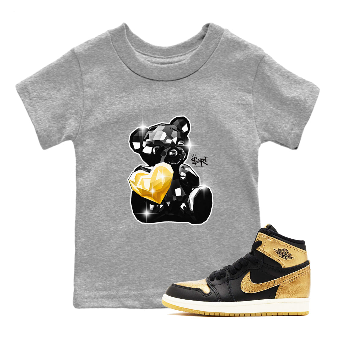 Bear Germ snkmatch Tees Kids - Air Jordan 1 Black Metallic Gold