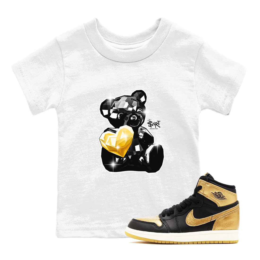 Bear Germ snkmatch Tees Kids - Air Jordan 1 Black Metallic Gold