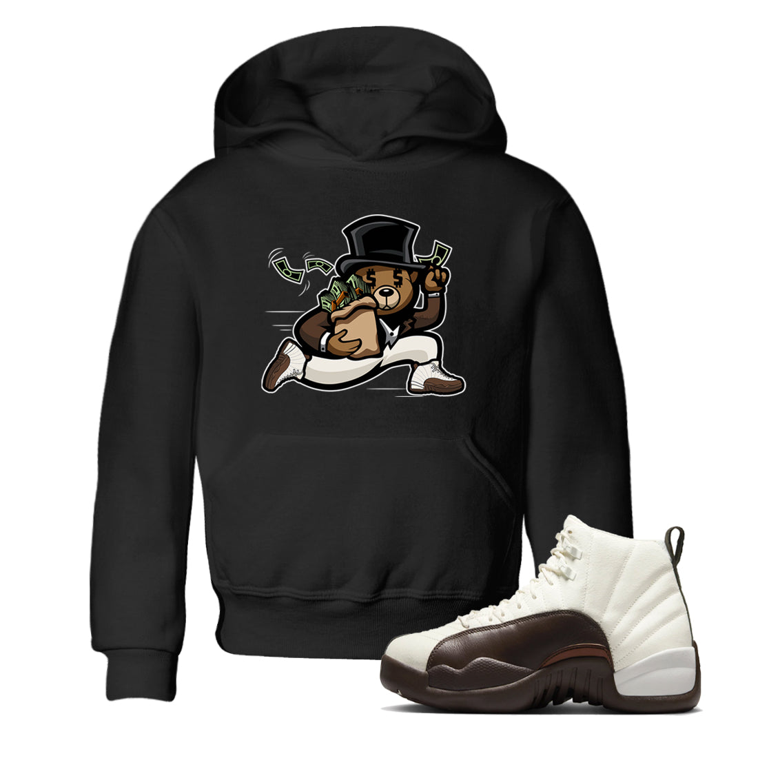 Bear Steals snkmatch Tees Kids - Air Jordan 12 Baroque Brown