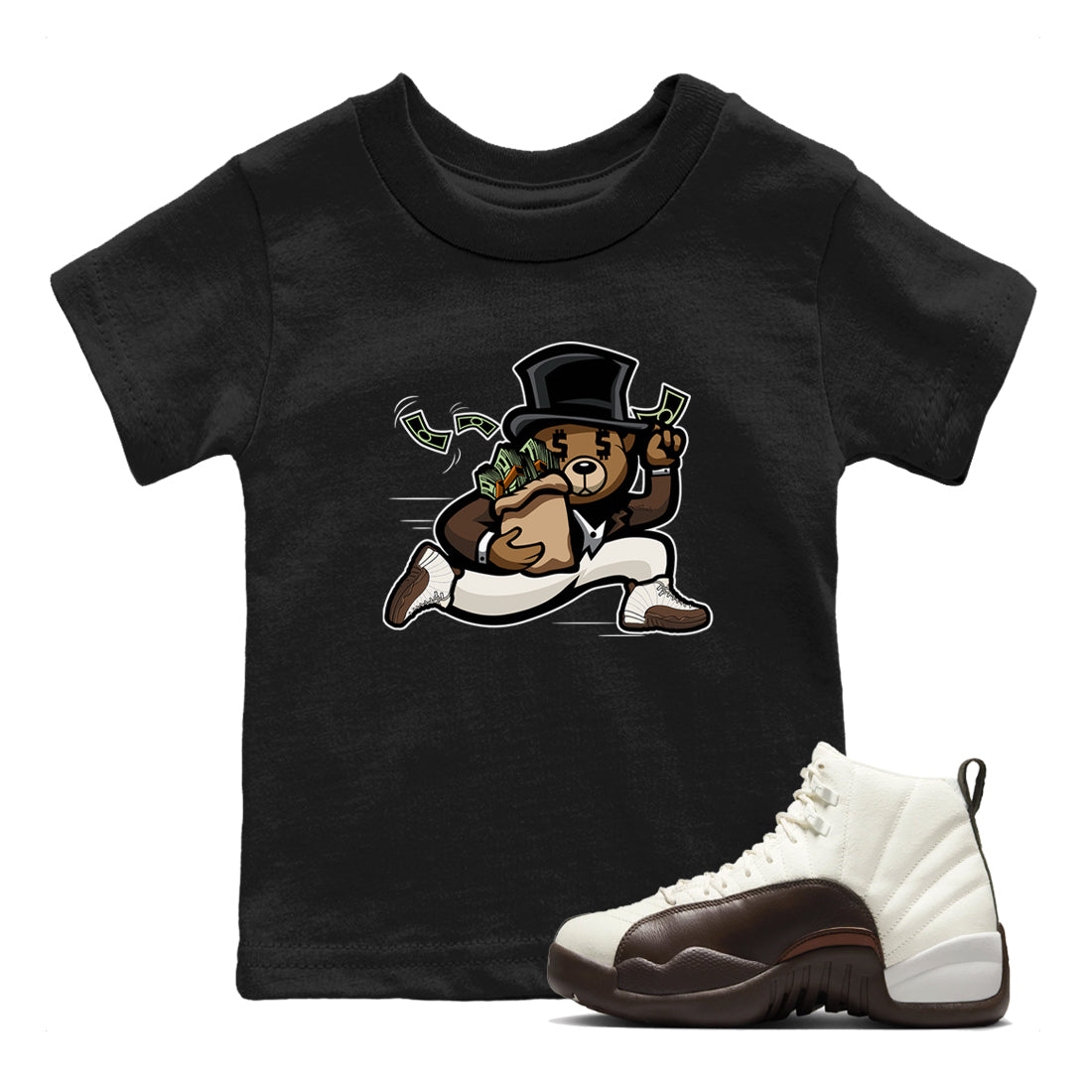 Bear Steals snkmatch Tees Kids - Air Jordan 12 Baroque Brown