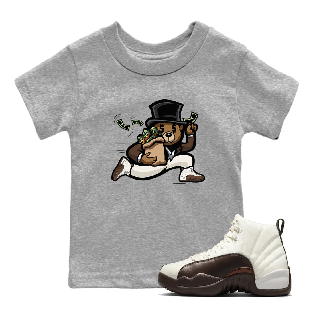 Bear Steals snkmatch Tees Kids - Air Jordan 12 Baroque Brown