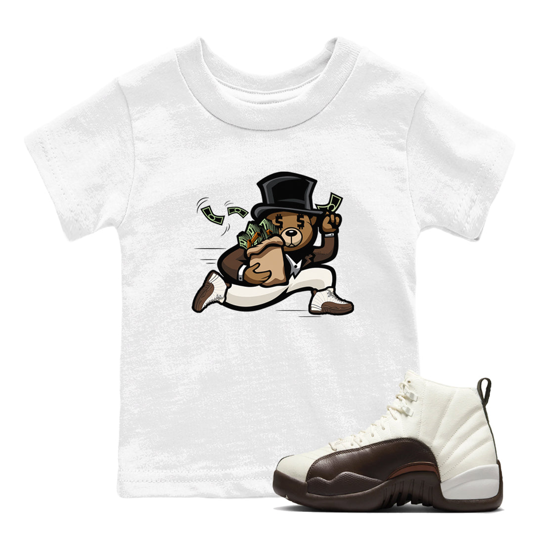 Bear Steals snkmatch Tees Kids - Air Jordan 12 Baroque Brown