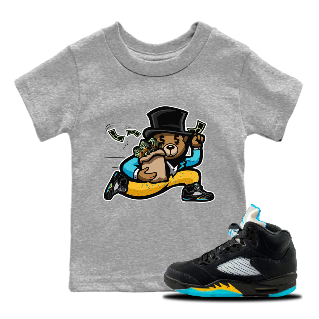 Bear Steals Kids Tops - Air Jordan 5 Aqua