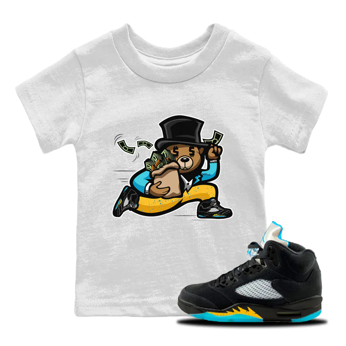 Bear Steals Kids Tops - Air Jordan 5 Aqua
