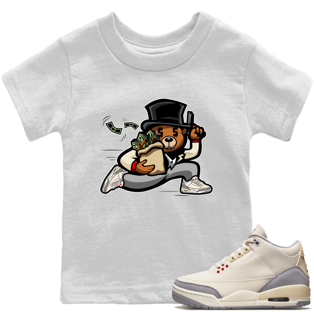 Bear Steals Kids Tops - Air Jordan 3 Muslin