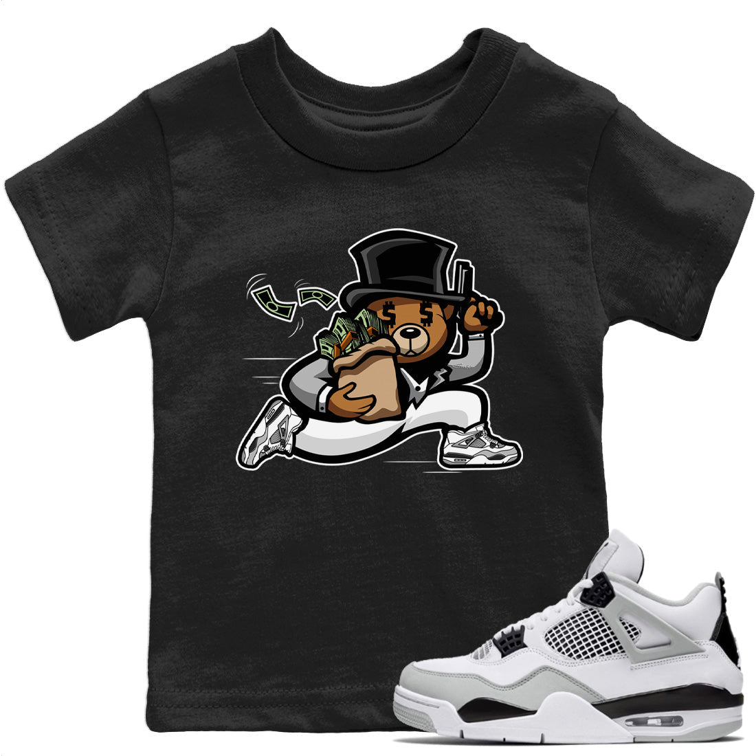 Bear Steals Kids Tops - Air Jordan 4 Military Black
