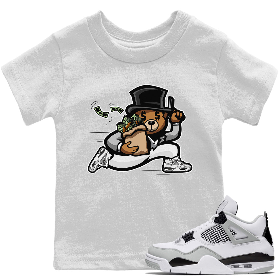 Bear Steals Kids Tops - Air Jordan 4 Military Black