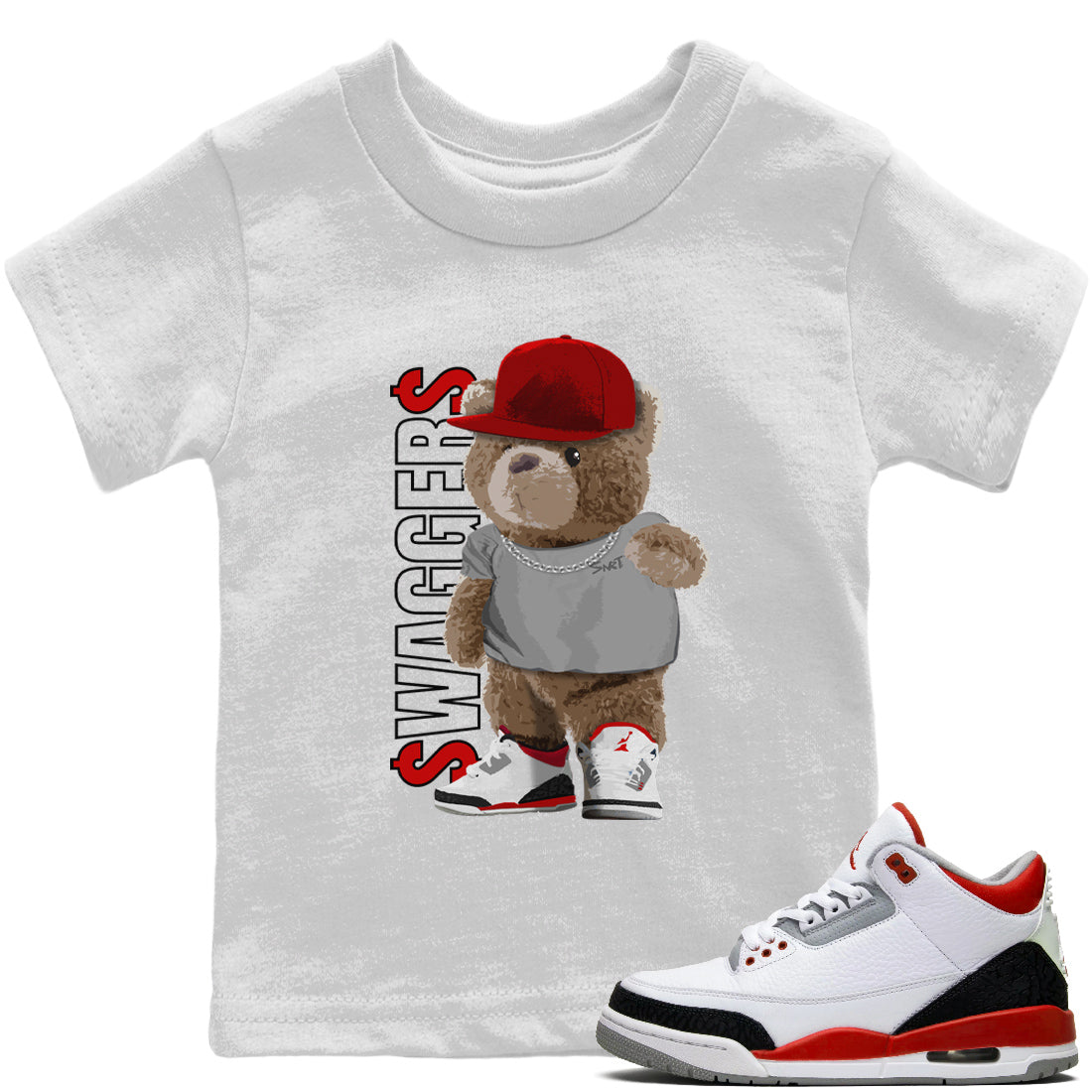 Bear Swaggers Kids Tops - Air Jordan 3 Fire Red