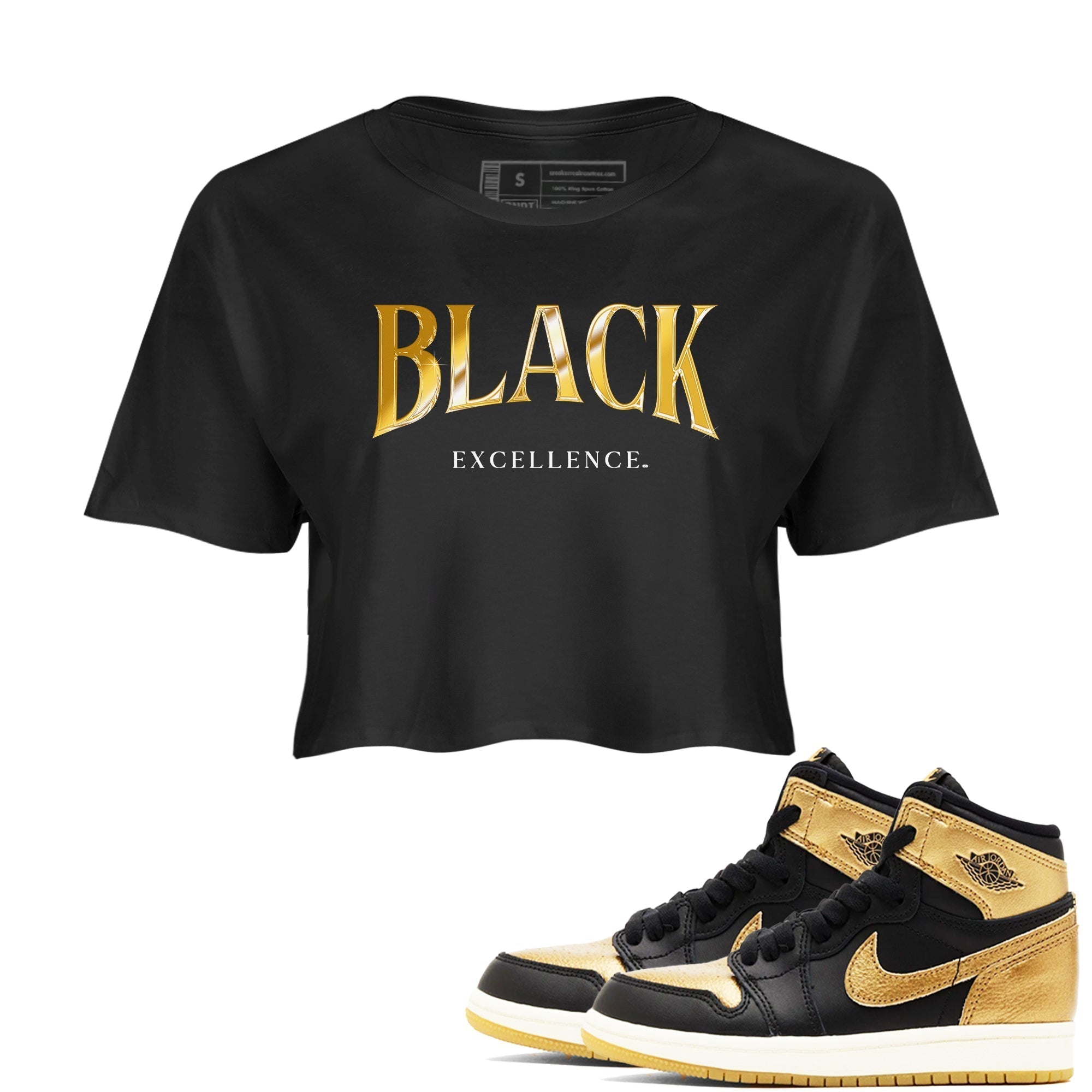 Black Excellence snkmatch Women's Top - Air Jordan 1 Black Metallic Gold