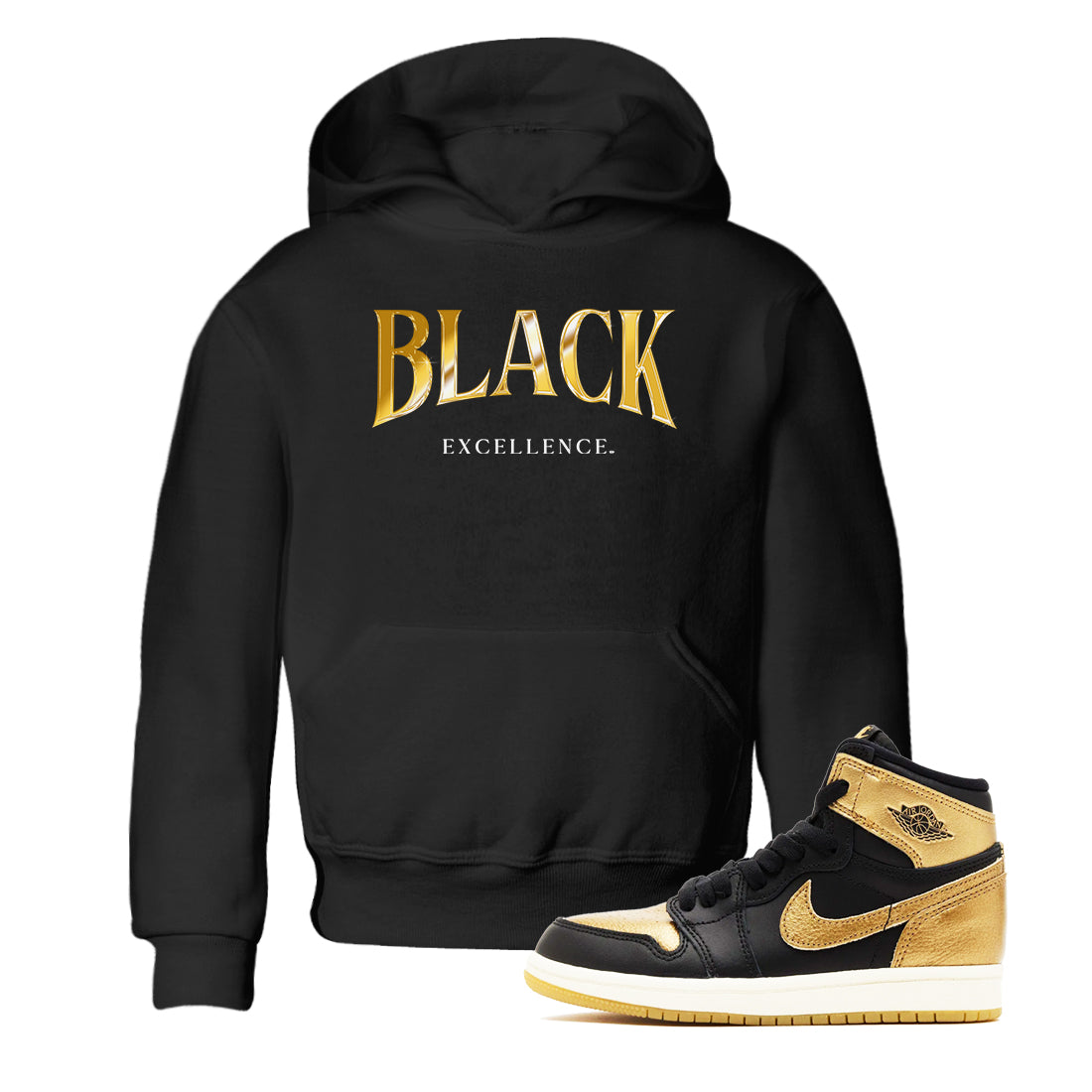 Black Excellence snkmatch Tees Kids - Air Jordan 1 Black Metallic Gold
