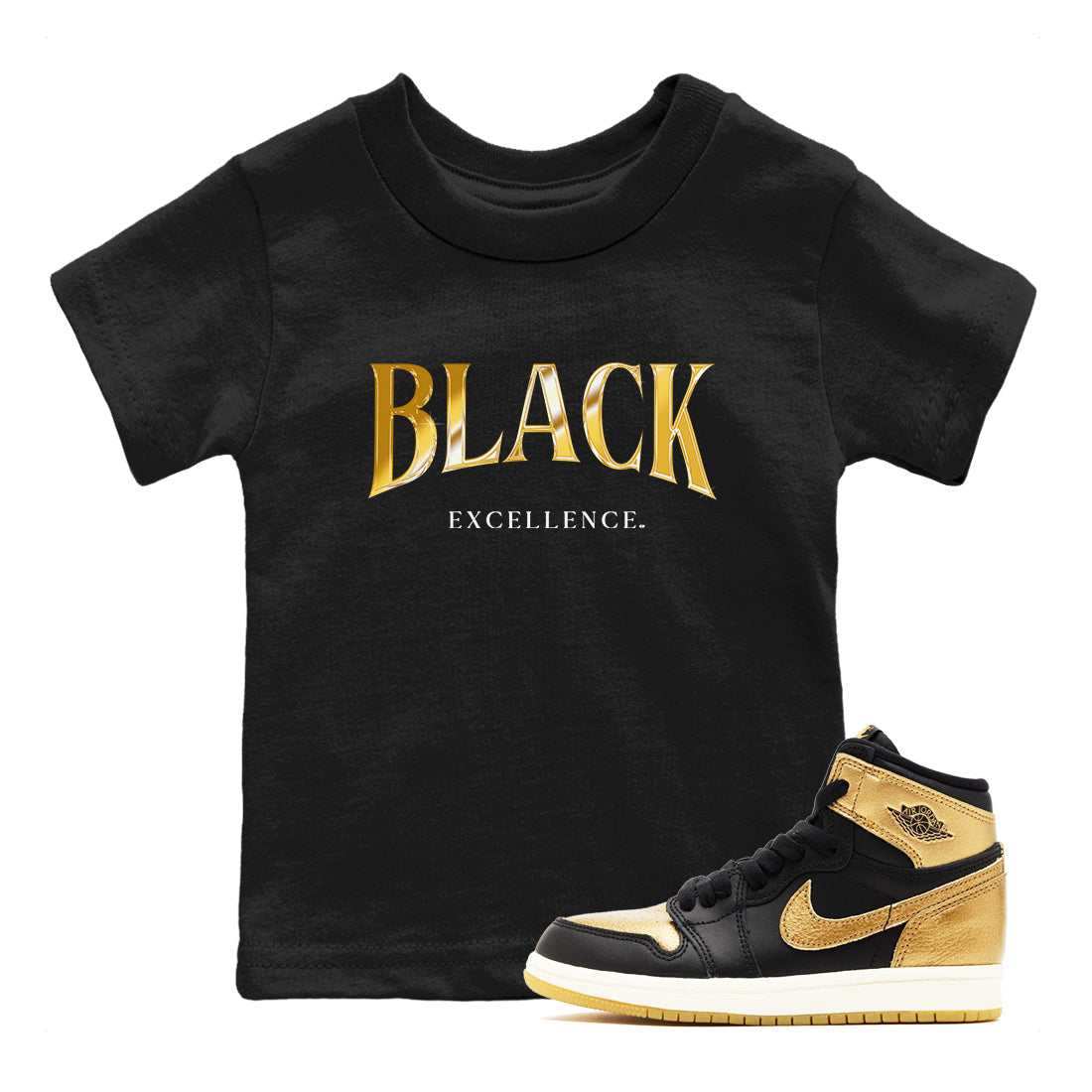 Black Excellence snkmatch Tees Kids - Air Jordan 1 Black Metallic Gold