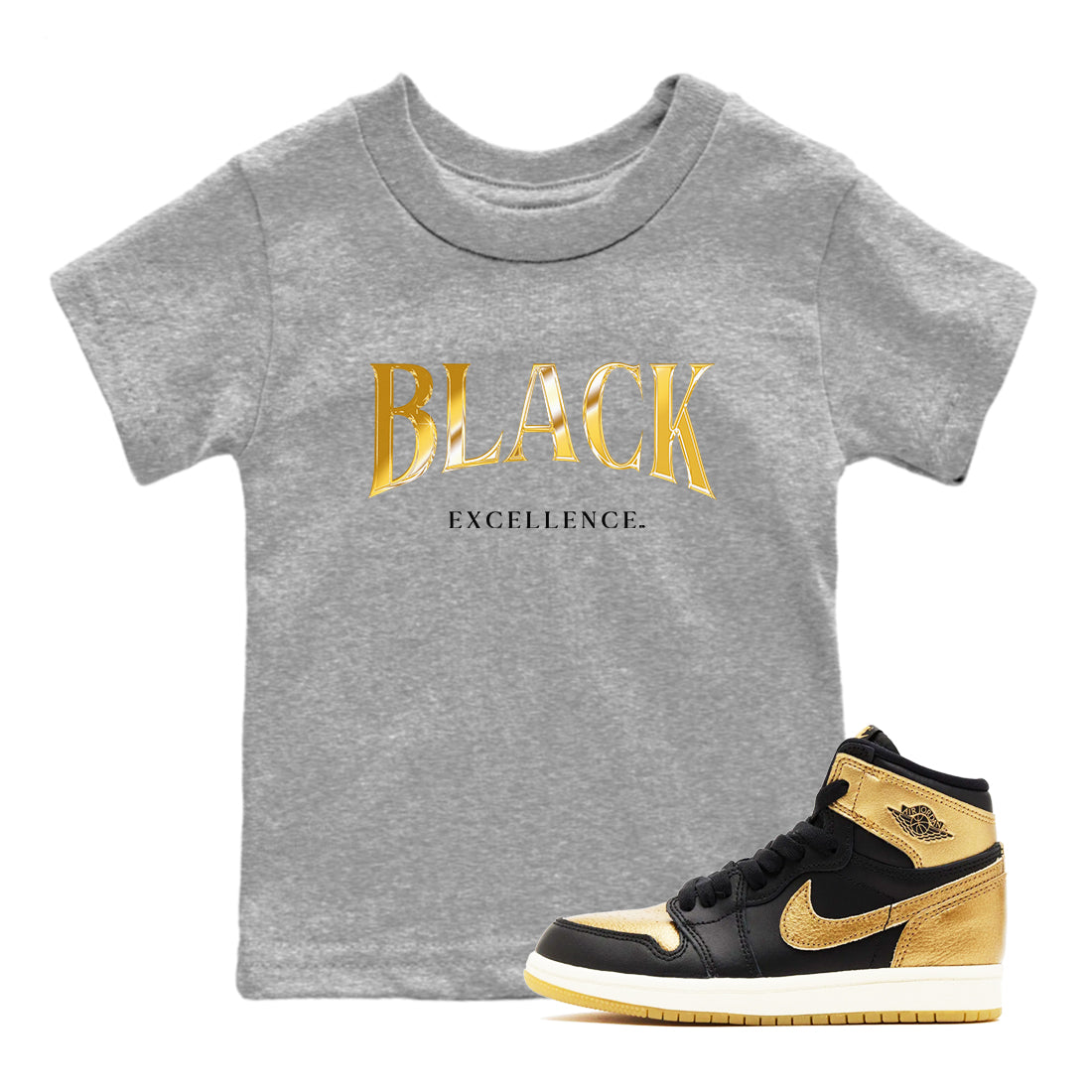 Black Excellence snkmatch Tees Kids - Air Jordan 1 Black Metallic Gold