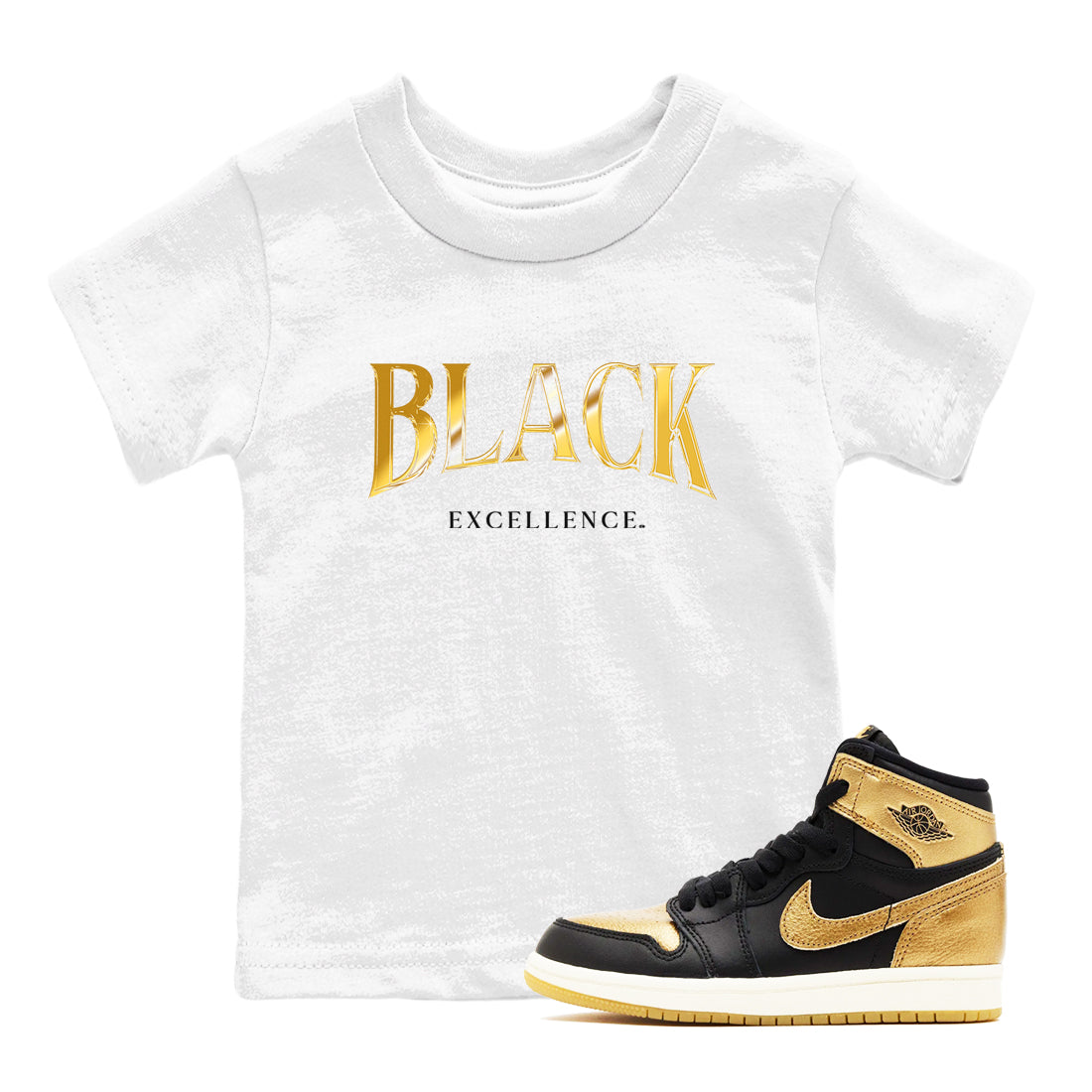 Black Excellence snkmatch Tees Kids - Air Jordan 1 Black Metallic Gold