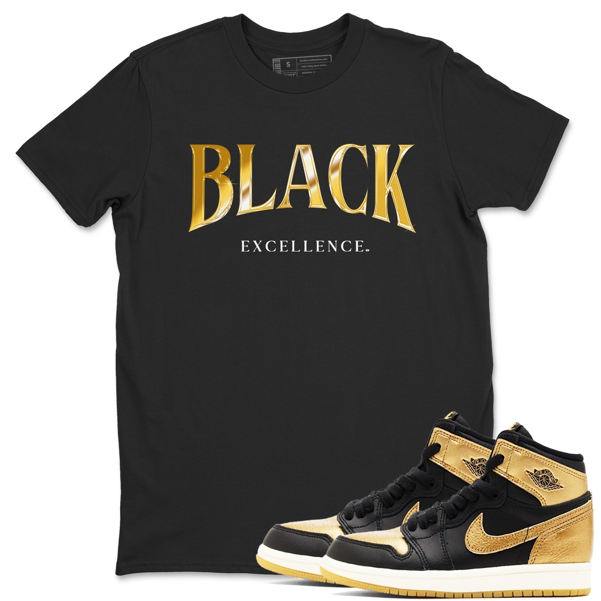 Black Excellence snkmatch Tees - Air Jordan 1 Black Metallic Gold