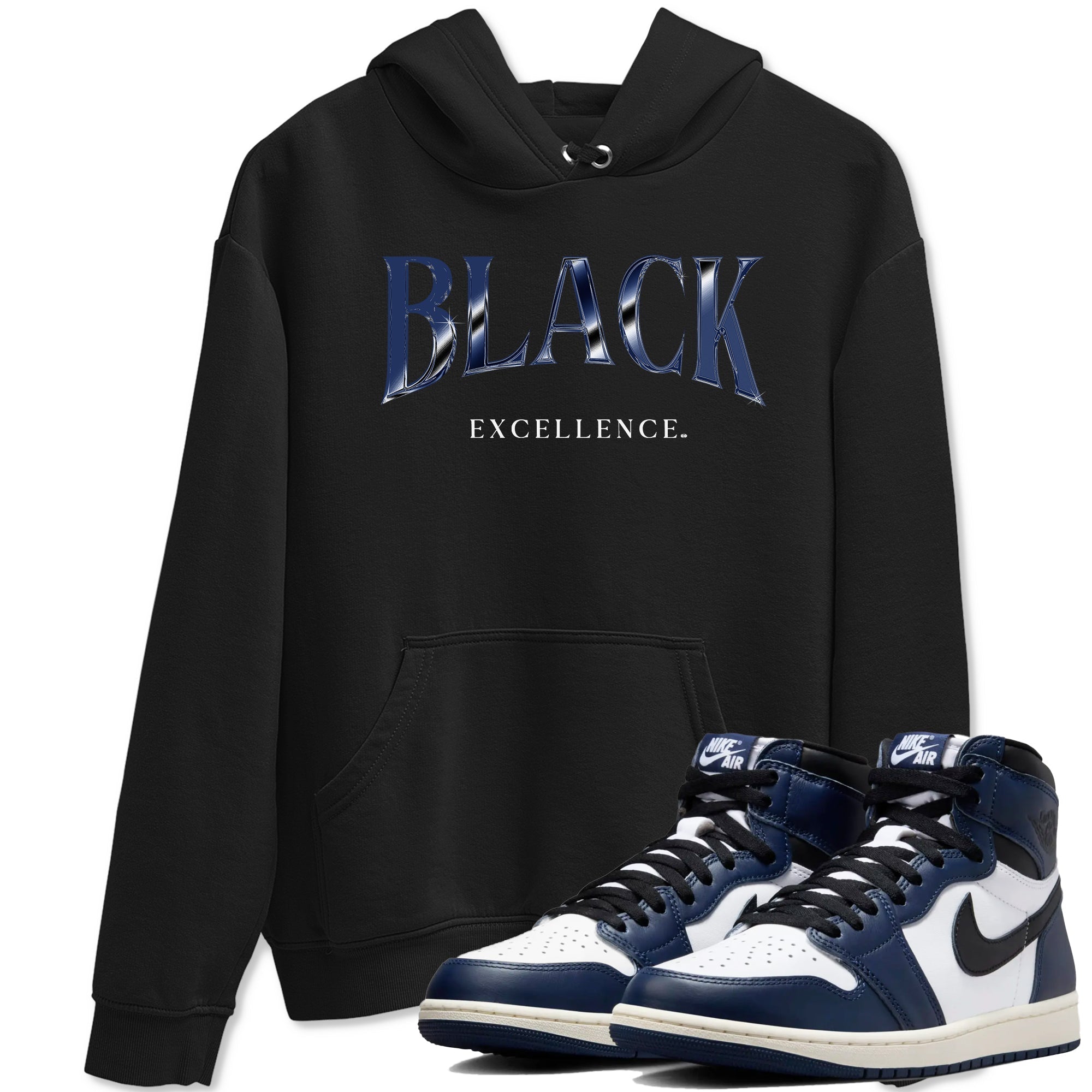 Black Excellence snkmatch Tees - Air Jordan 1 Midnight Navy