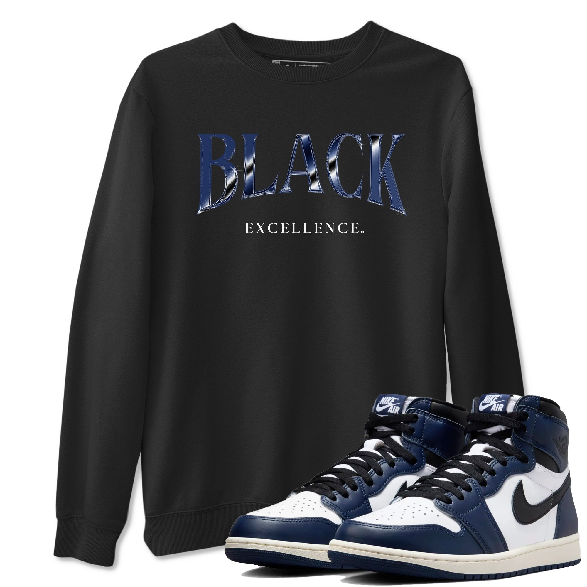 Black Excellence snkmatch Tees - Air Jordan 1 Midnight Navy