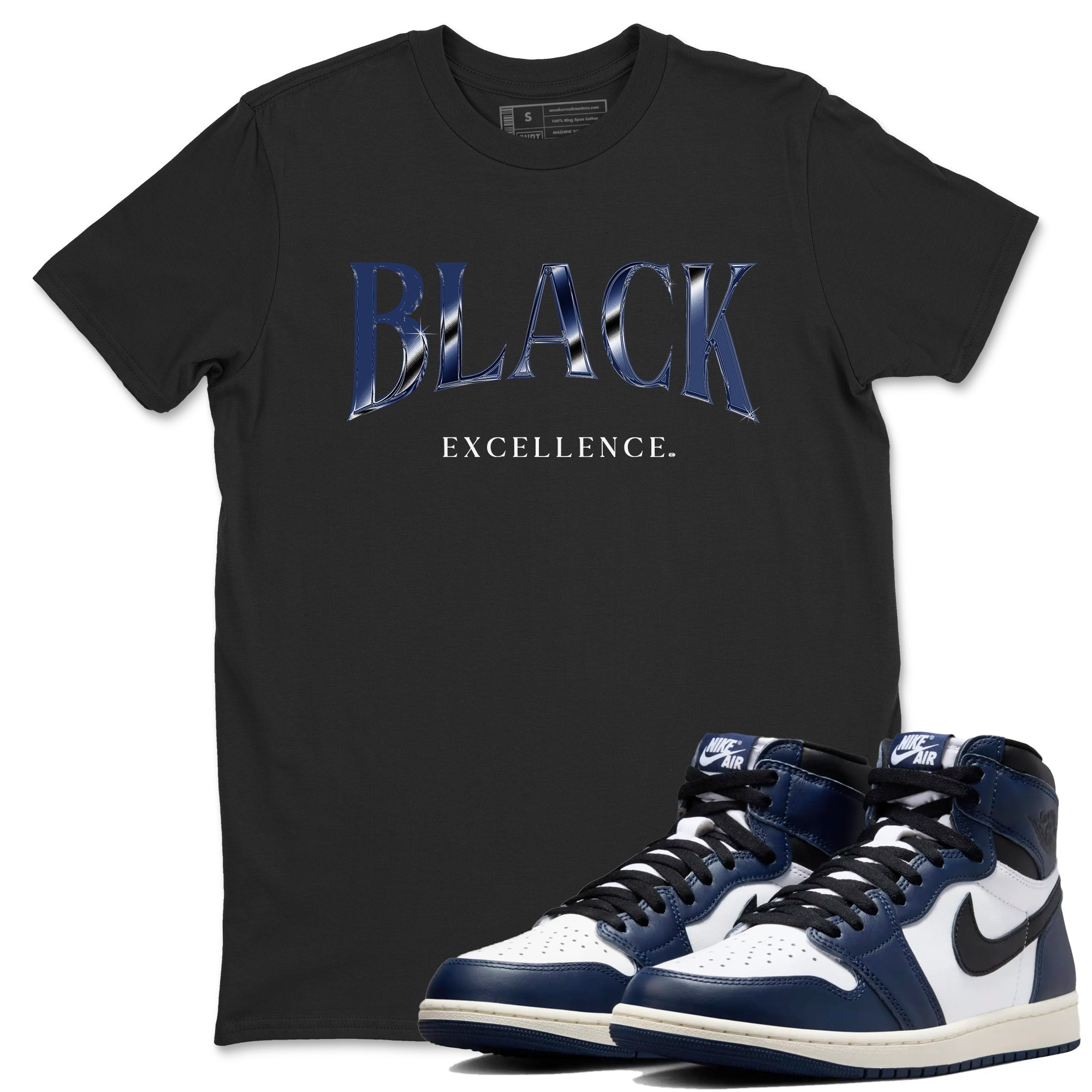 Black Excellence snkmatch Tees - Air Jordan 1 Midnight Navy