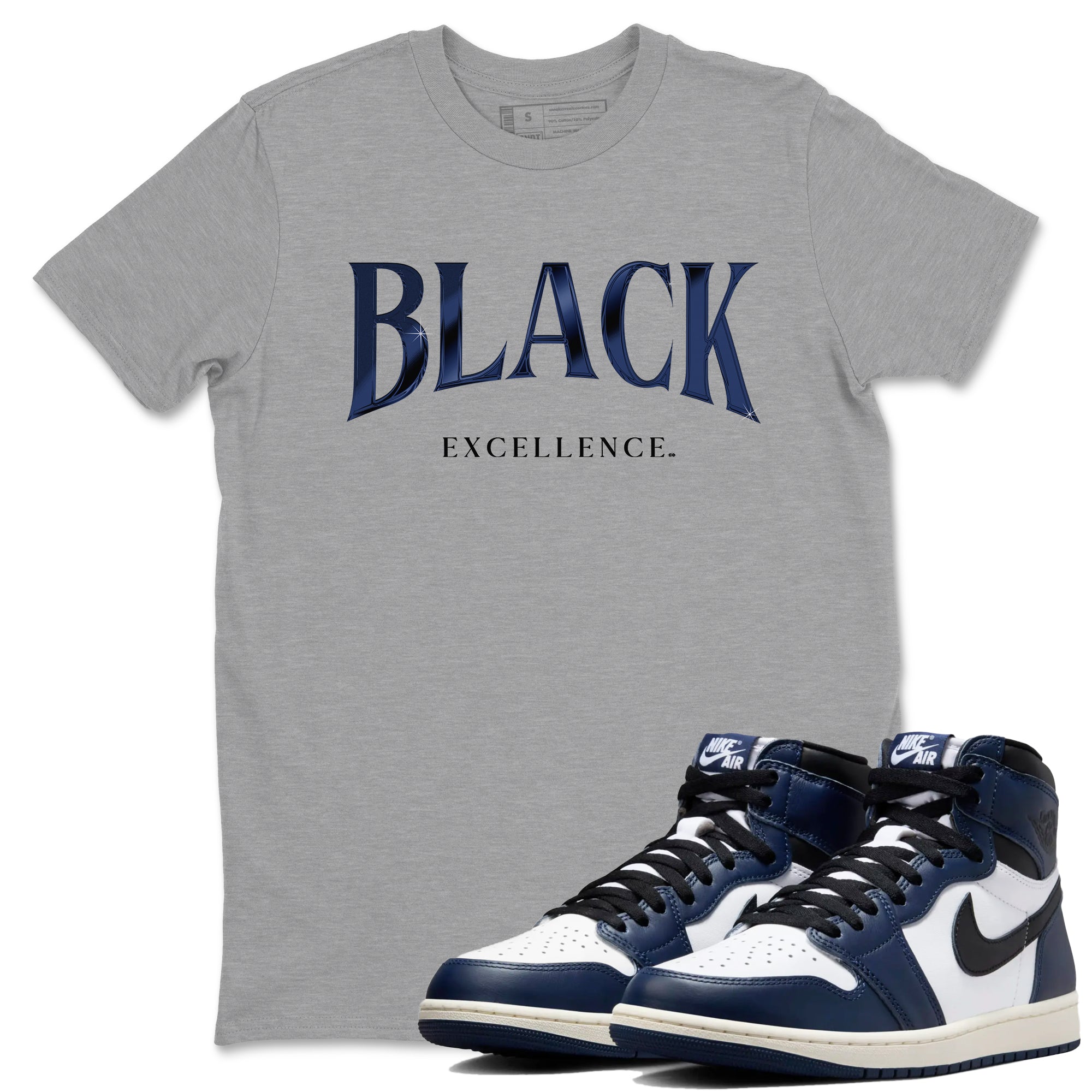 Black Excellence snkmatch Tees - Air Jordan 1 Midnight Navy