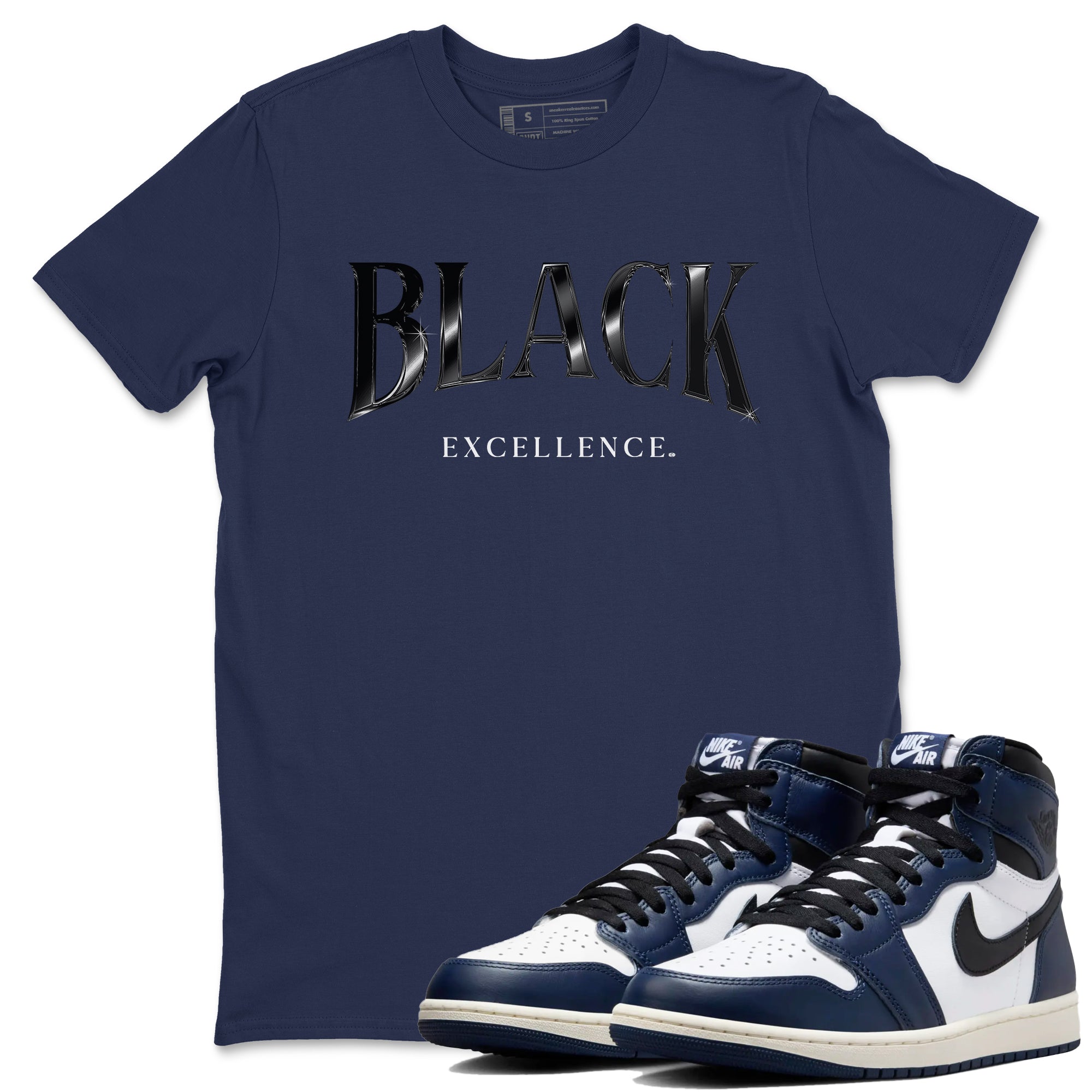 Black Excellence snkmatch Tees - Air Jordan 1 Midnight Navy