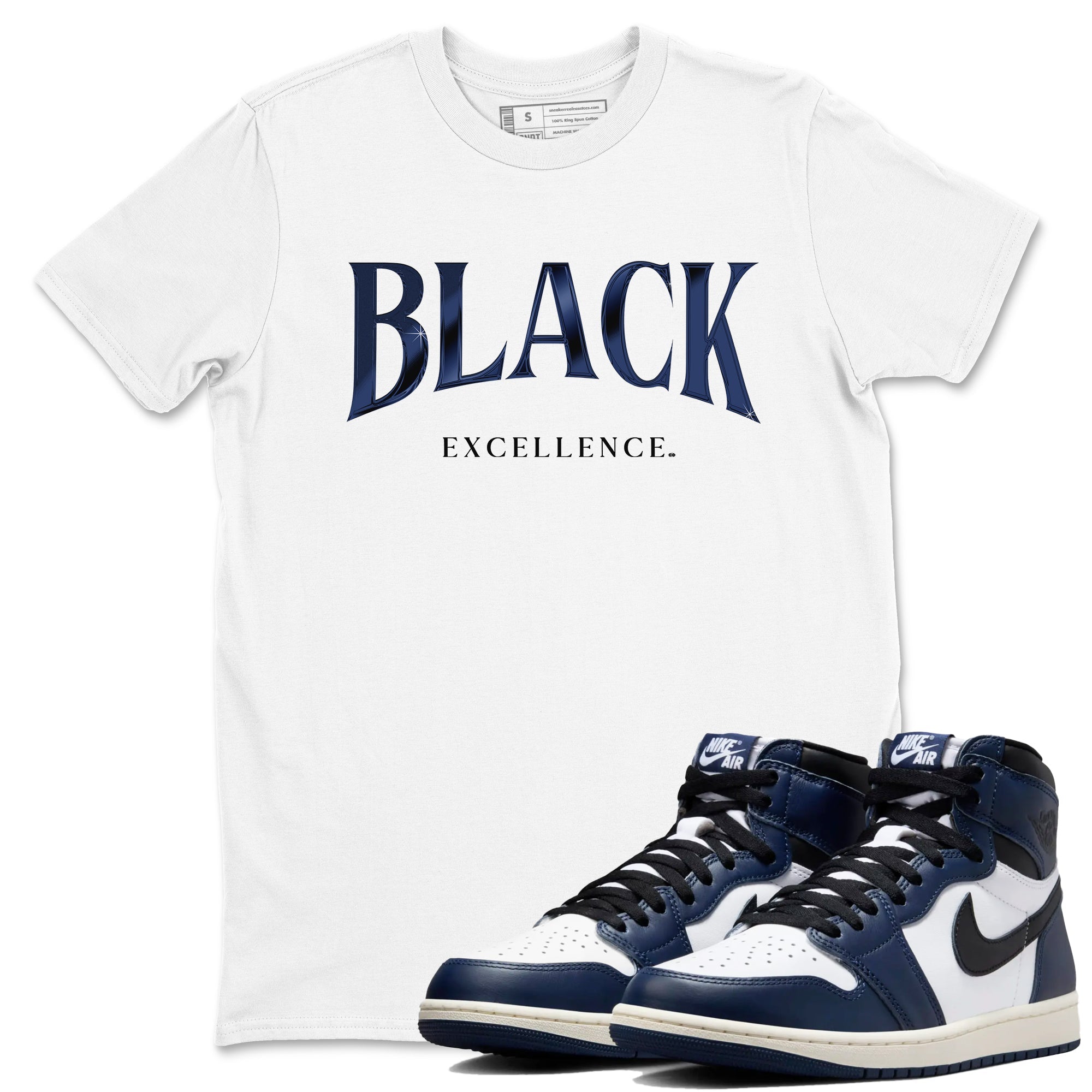 Black Excellence snkmatch Tees - Air Jordan 1 Midnight Navy