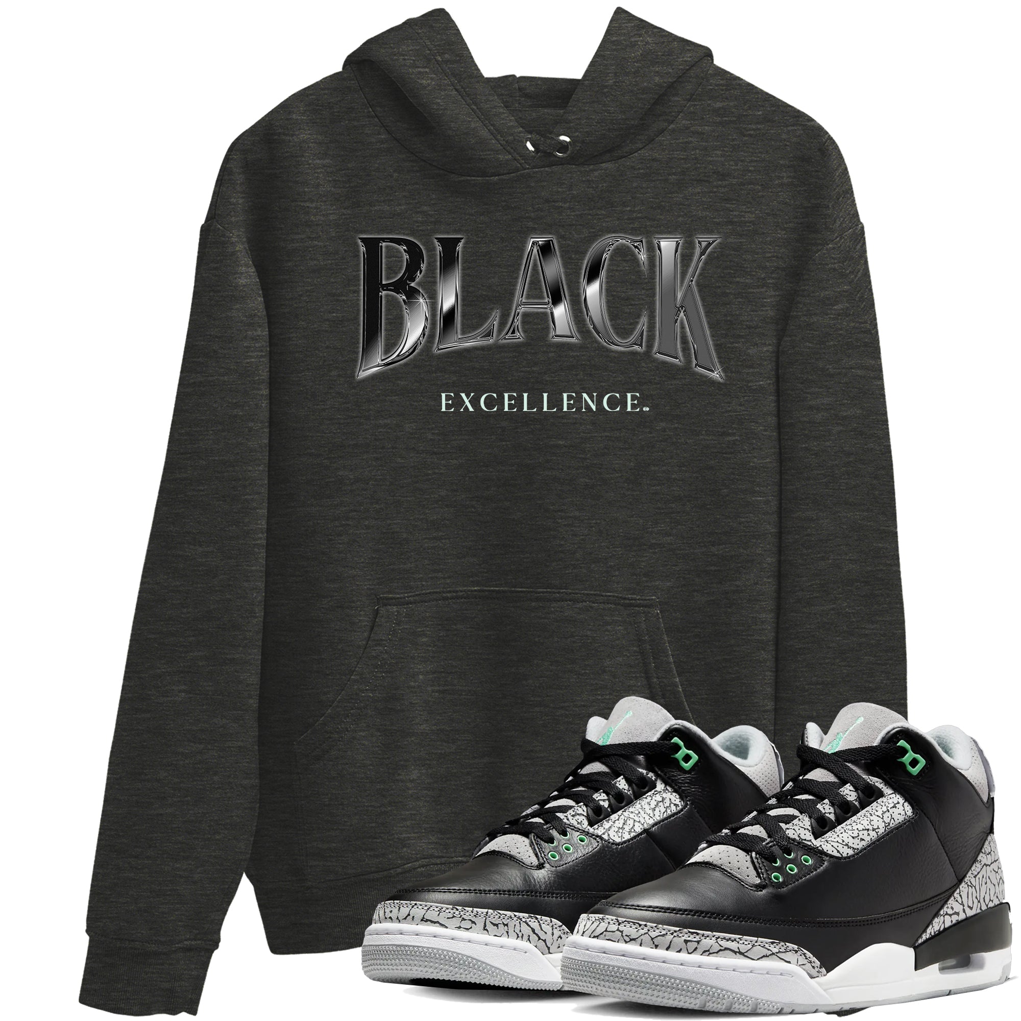 Black Excellence snkmatch Tees - Air Jordan 3 Green Glow