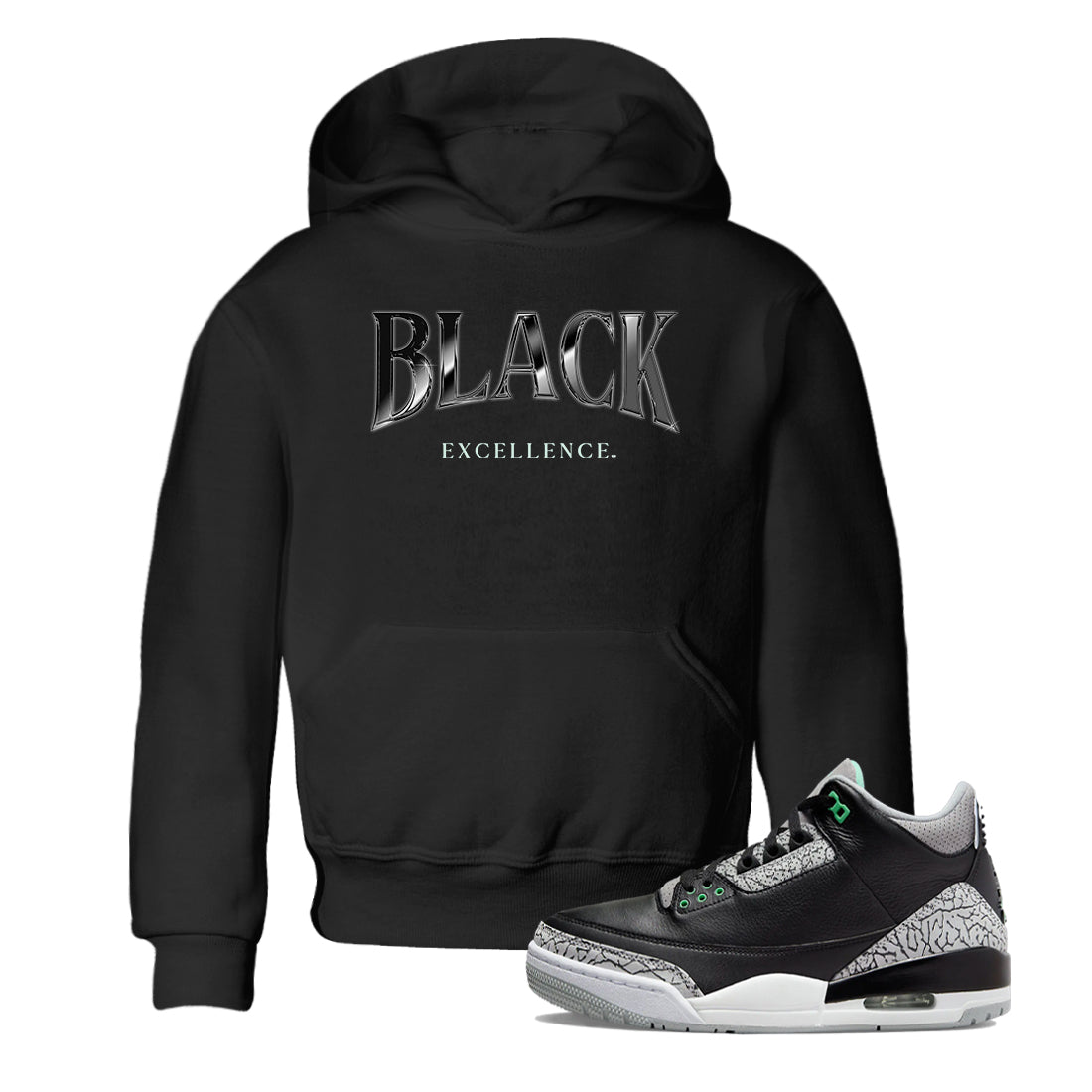 Black Excellence snkmatch Tees Kids - Air Jordan 3 Green Glow