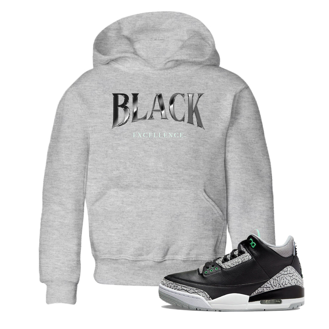 Black Excellence snkmatch Tees Kids - Air Jordan 3 Green Glow