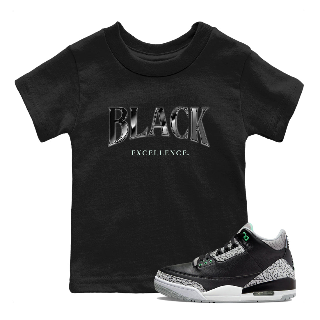 Black Excellence snkmatch Tees Kids - Air Jordan 3 Green Glow
