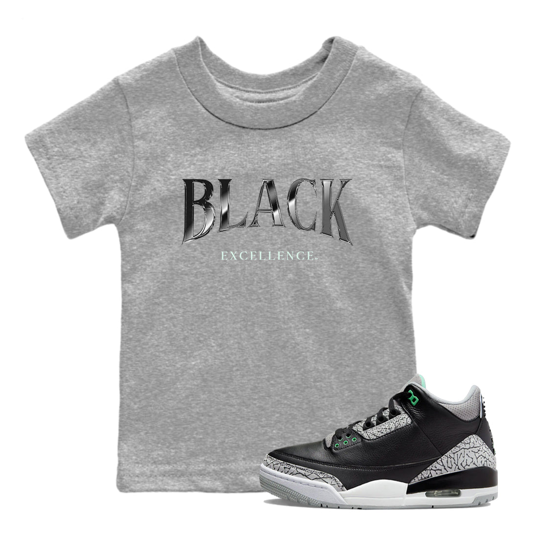 Black Excellence snkmatch Tees Kids - Air Jordan 3 Green Glow