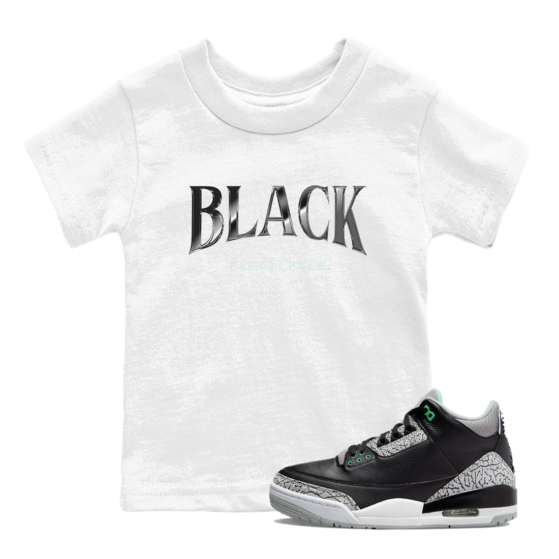 Black Excellence snkmatch Tees Kids - Air Jordan 3 Green Glow