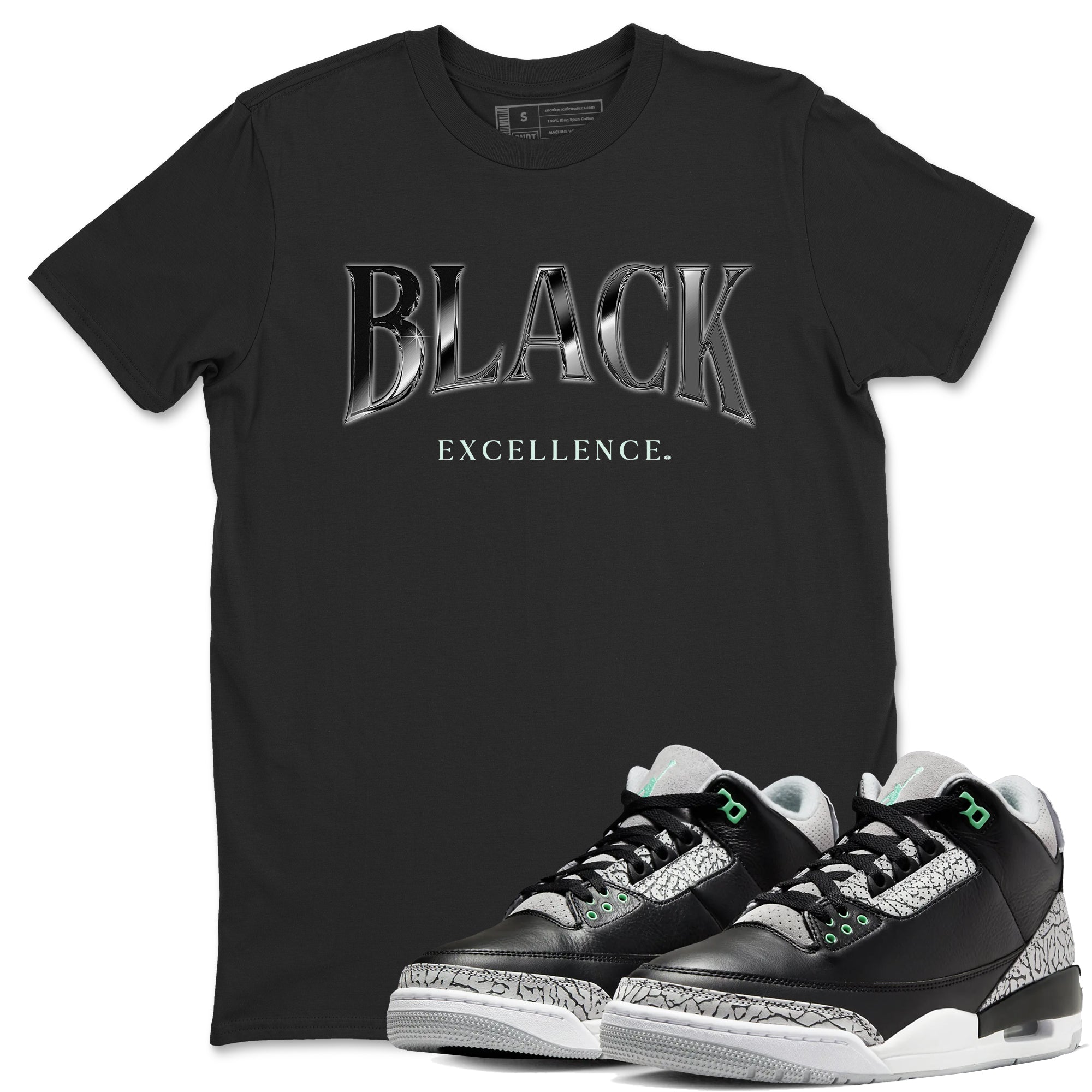 Black Excellence snkmatch Tees - Air Jordan 3 Green Glow