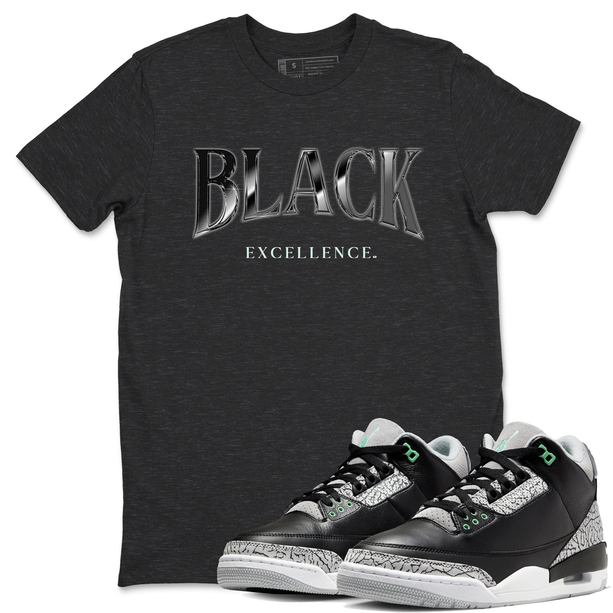 Black Excellence snkmatch Tees - Air Jordan 3 Green Glow