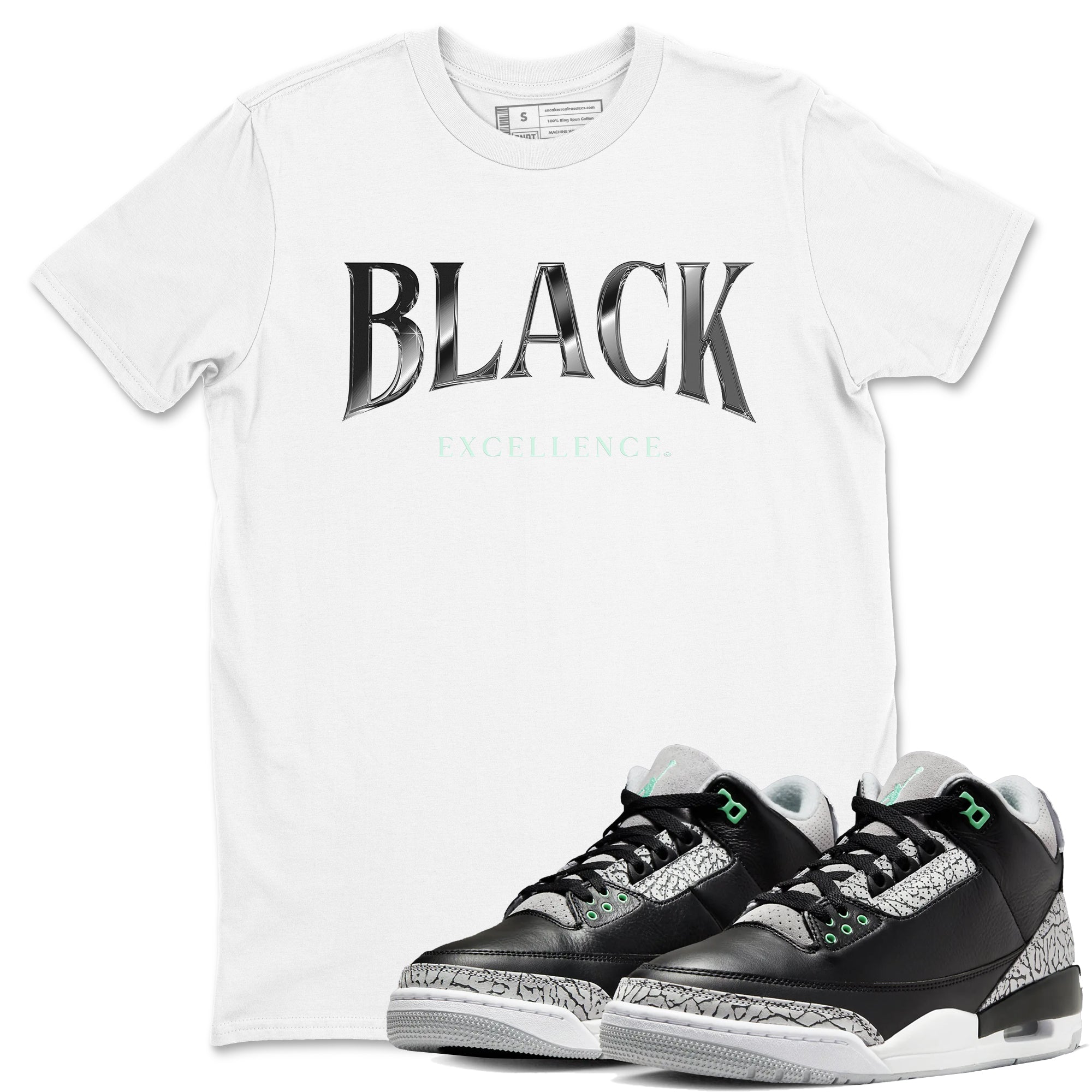 Black Excellence snkmatch Tees - Air Jordan 3 Green Glow
